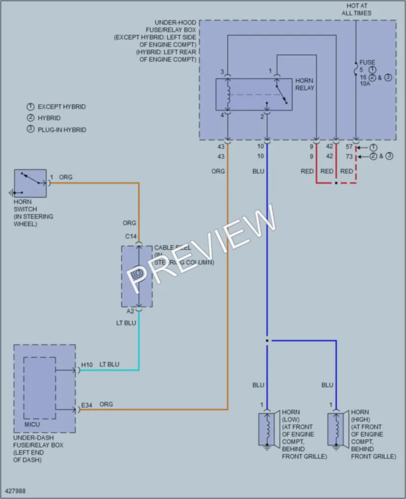 2014 Honda AccordPlugIn Horn wiring diagram preview