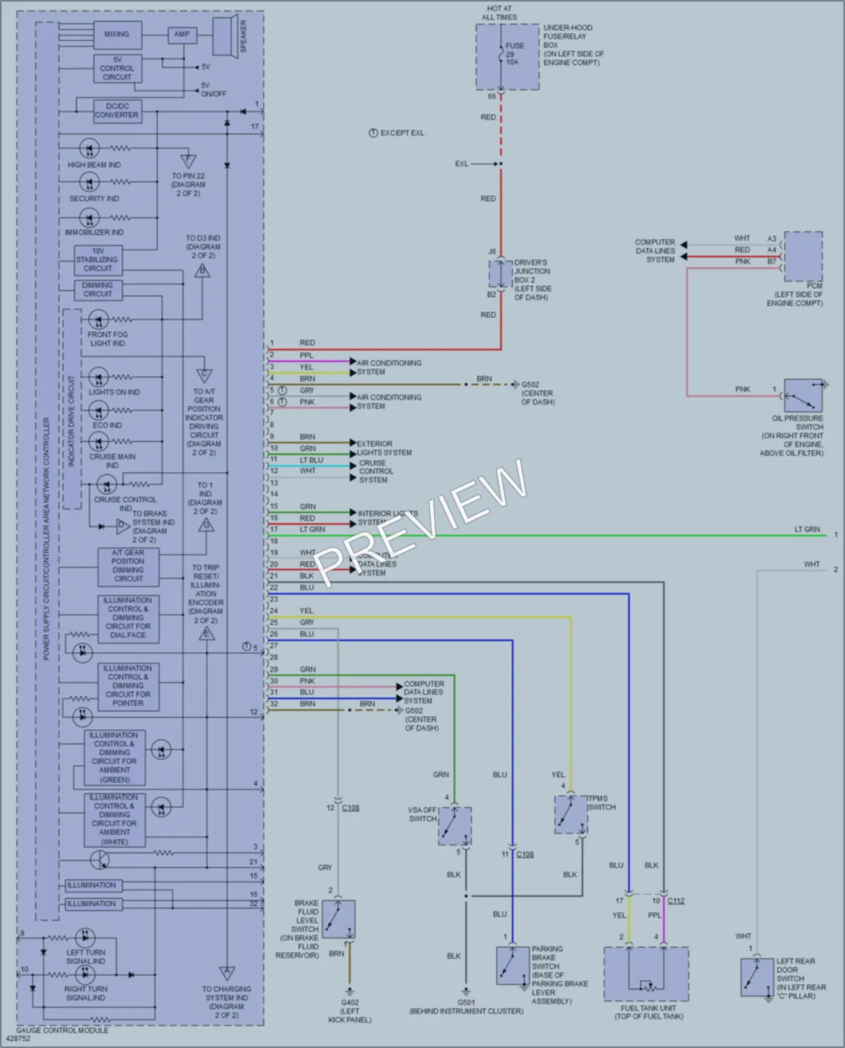 2014 Honda CRV Instrument Cluster wiring diagram preview