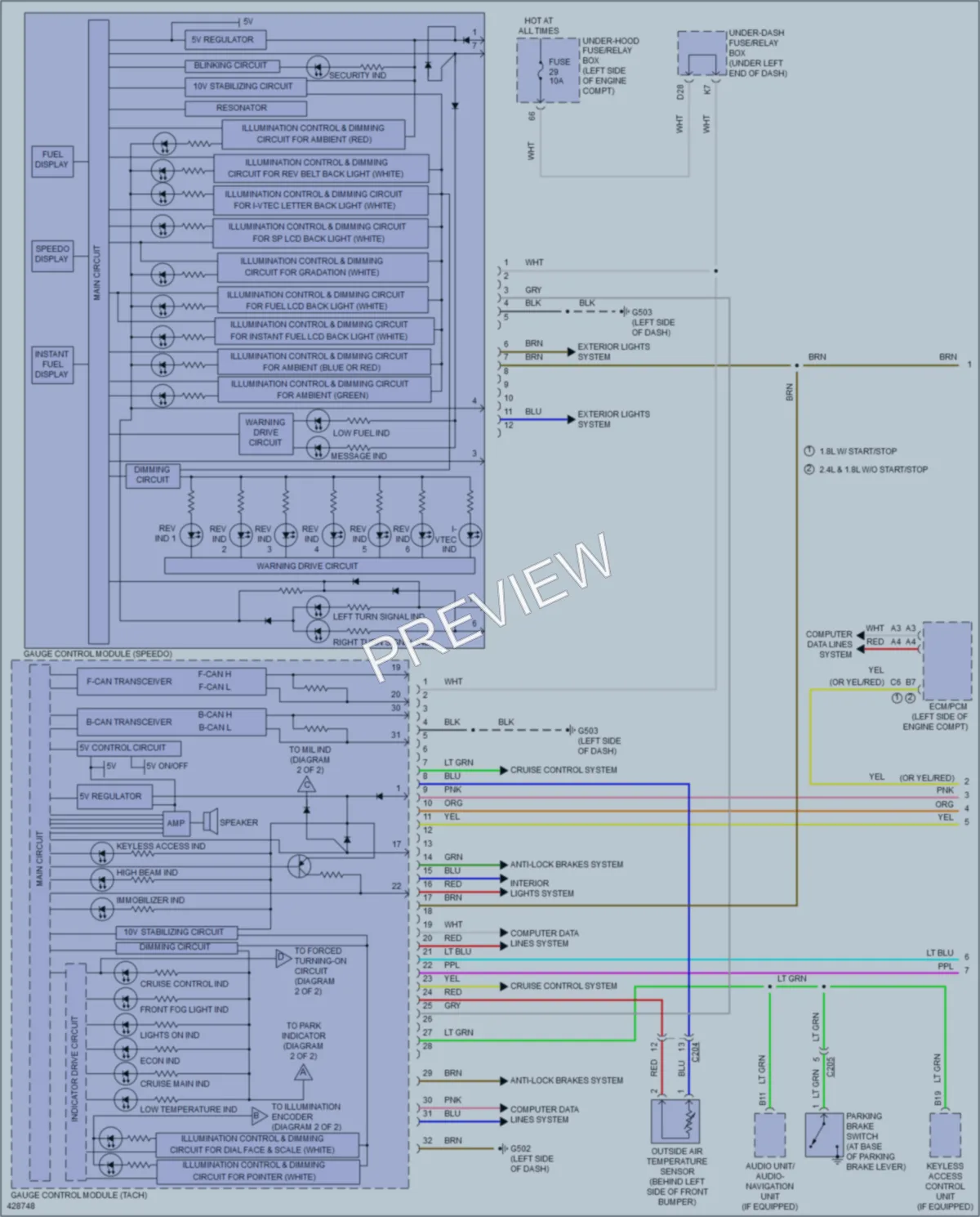 2014 Honda Civic Instrument Cluster wiring diagram preview