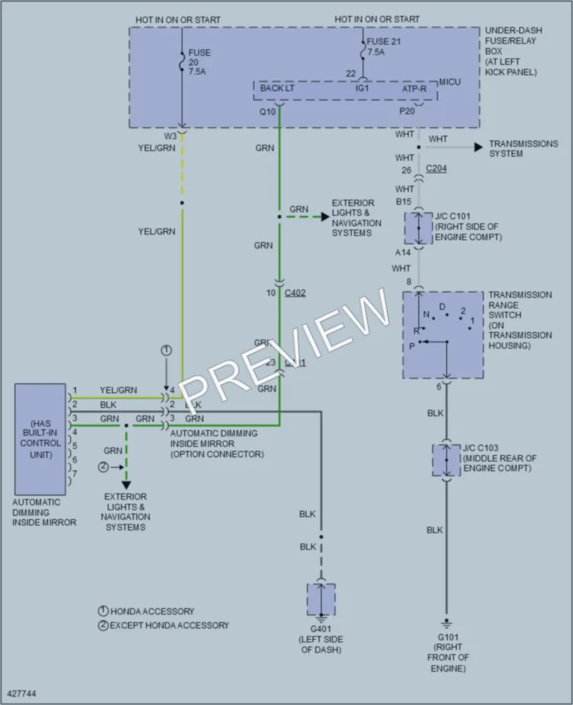 2014 Honda Ridgeline Power Mirrors wiring diagram preview