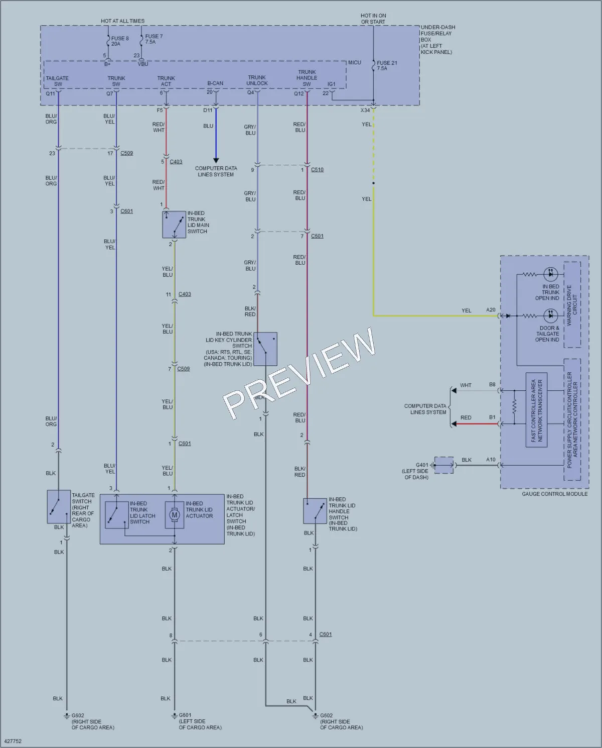 2014 Honda Ridgeline Trunk Tailgate Fuel Door wiring diagram preview