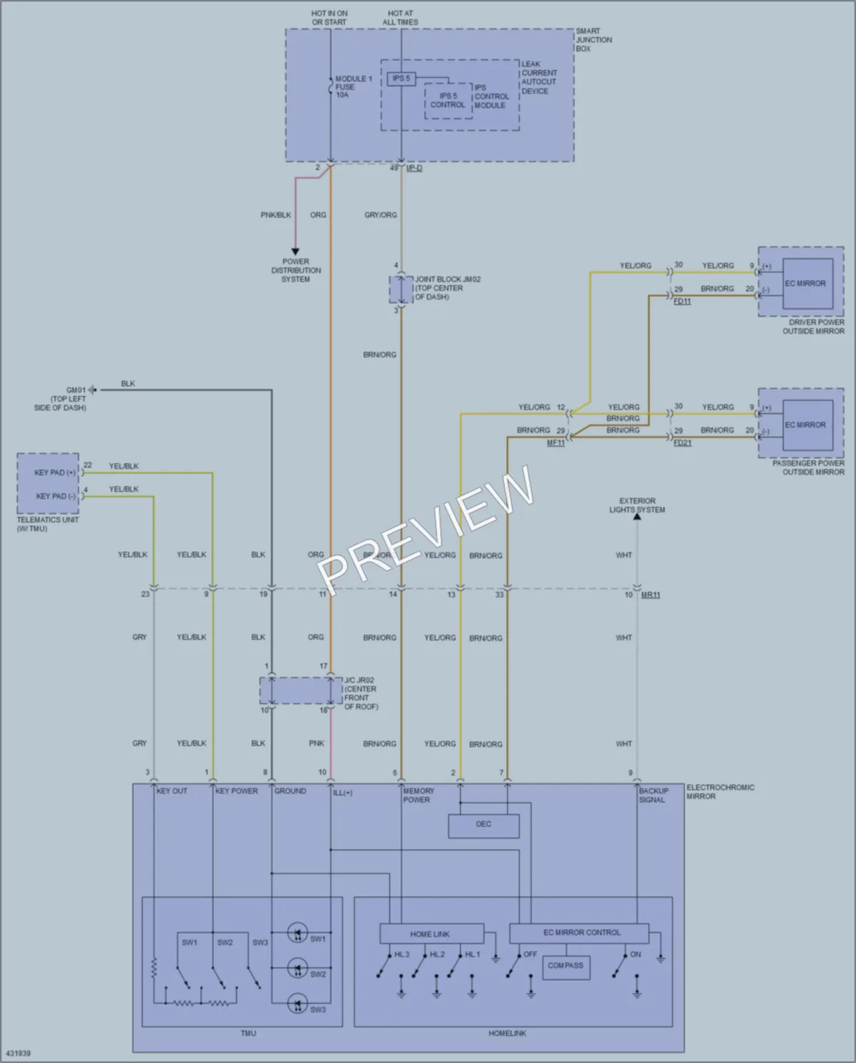 2014 Hyundai Azera Power Mirrors wiring diagram preview