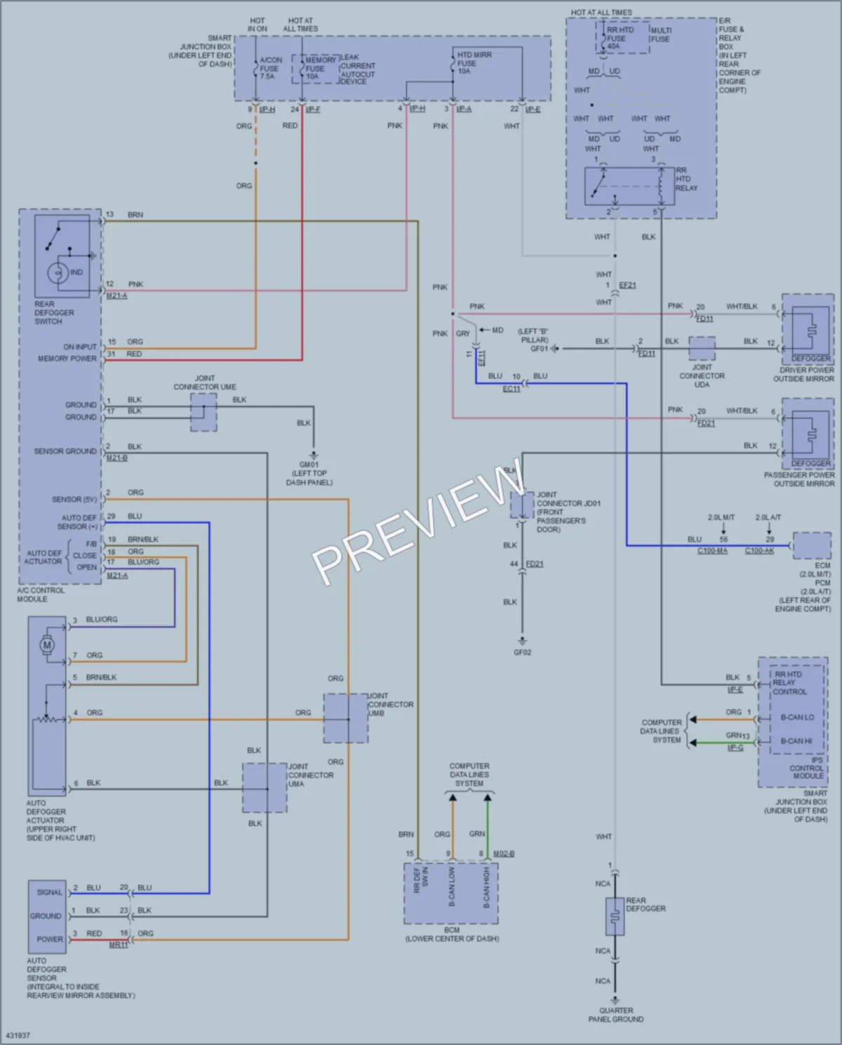 2014 Hyundai ElantraGT Defoggers wiring diagram preview