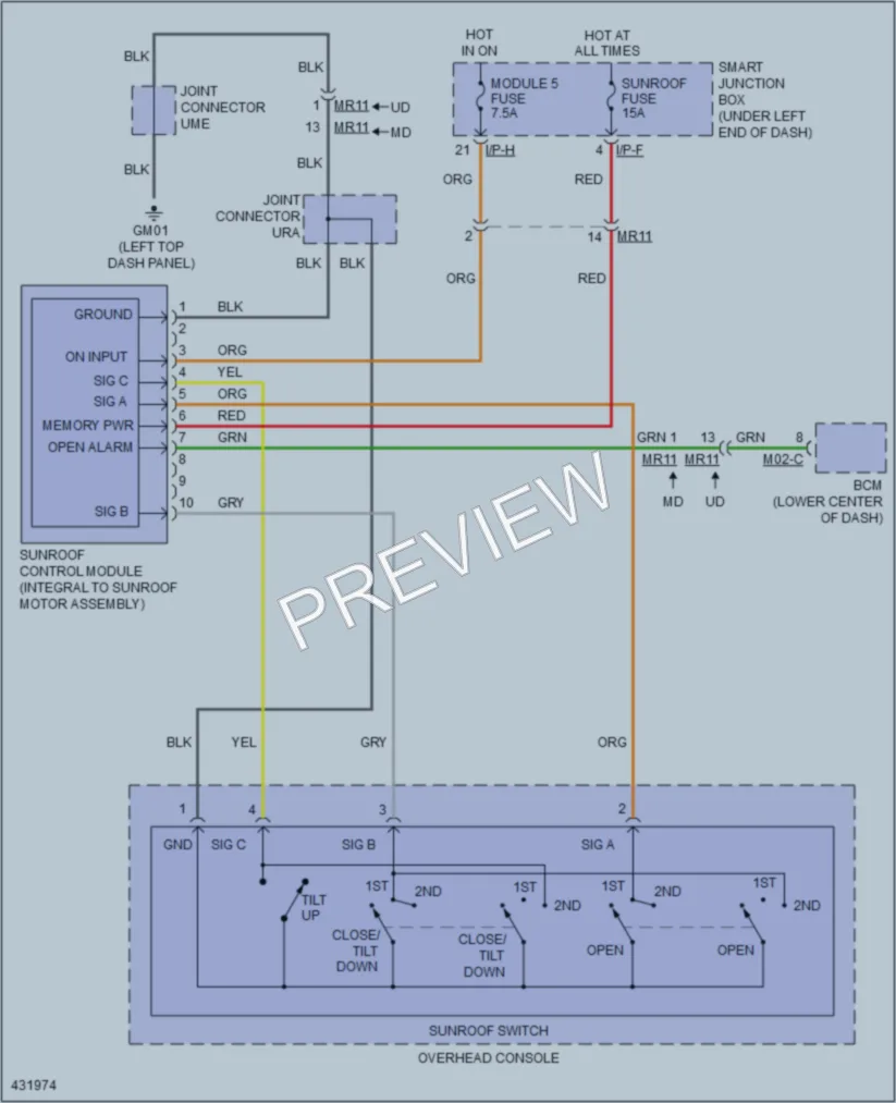 2014 Hyundai ElantraGT Power Top Sunroof wiring diagram preview