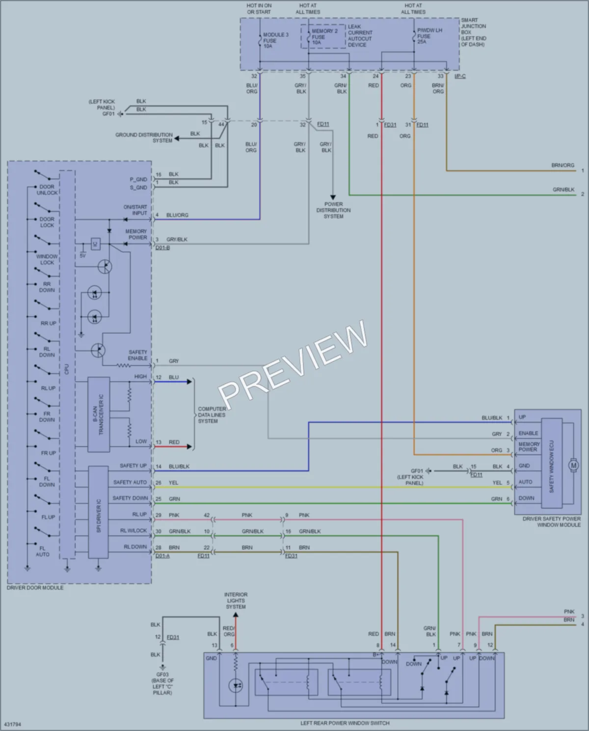 2014 Hyundai SantaFeSport Power Windows wiring diagram preview