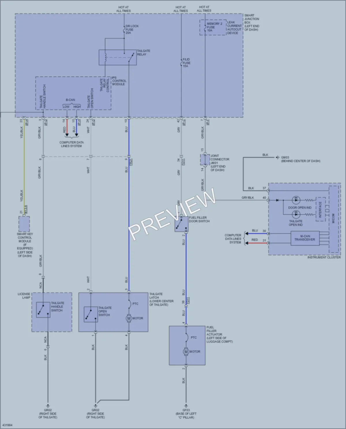2014 Hyundai SantaFeSport Trunk Tailgate Fuel Door wiring diagram preview