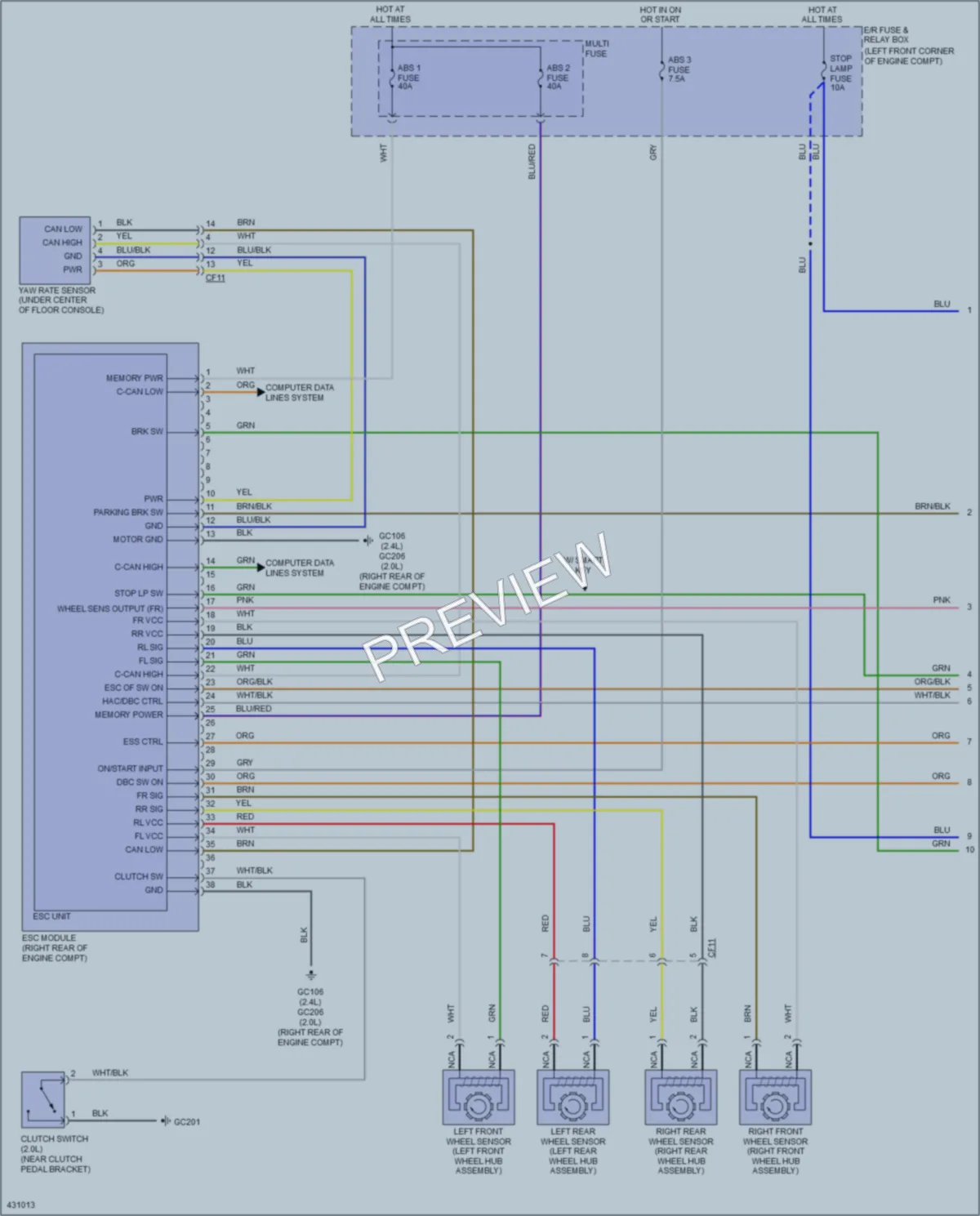 2014 Hyundai Tucson Anti Lock Brakes wiring diagram preview