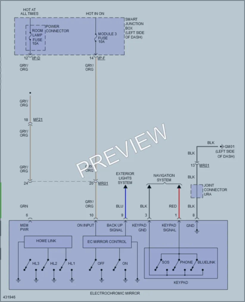 2014 Hyundai Tucson Power Mirrors wiring diagram preview