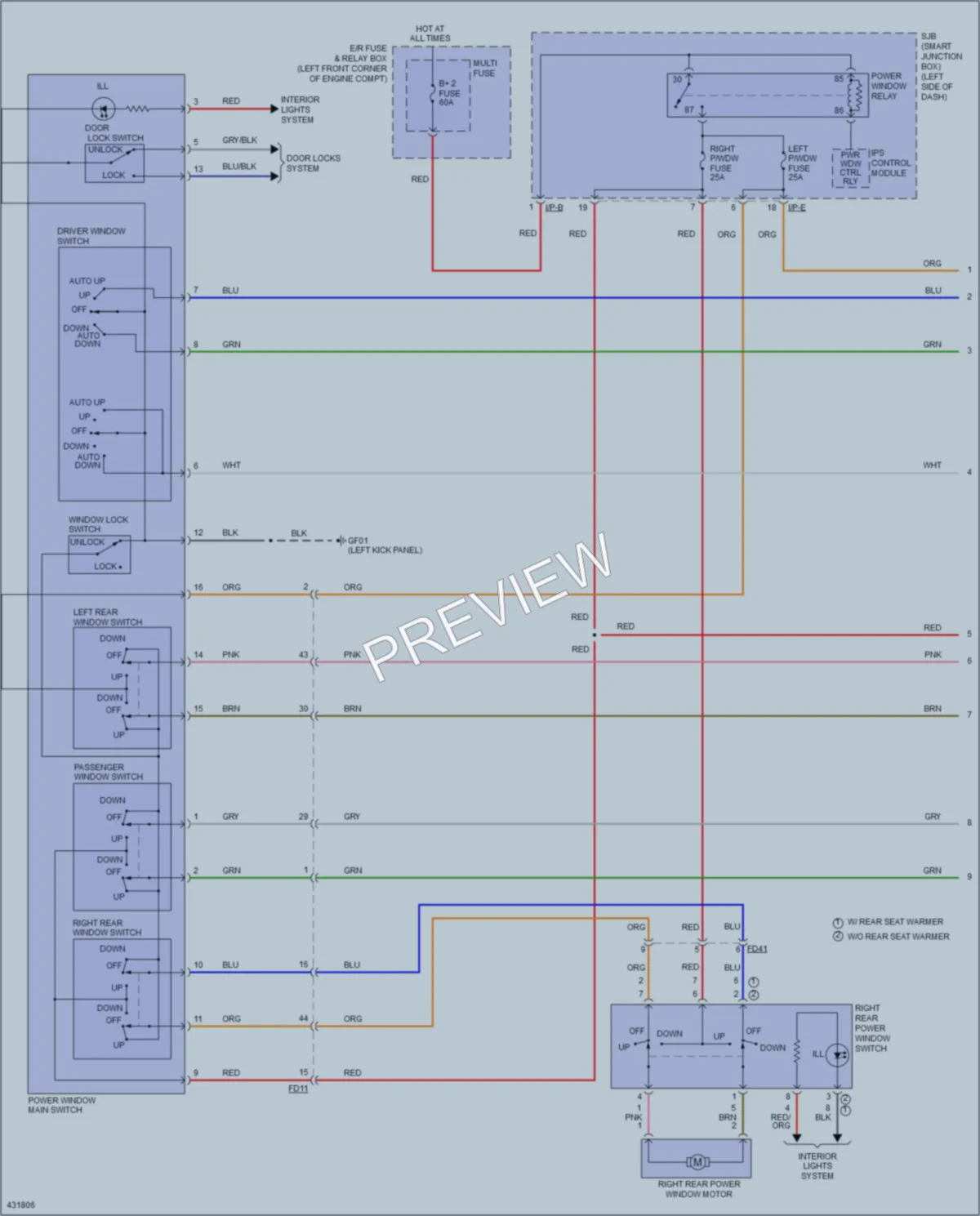 2014 Hyundai Tucson Power Windows wiring diagram preview