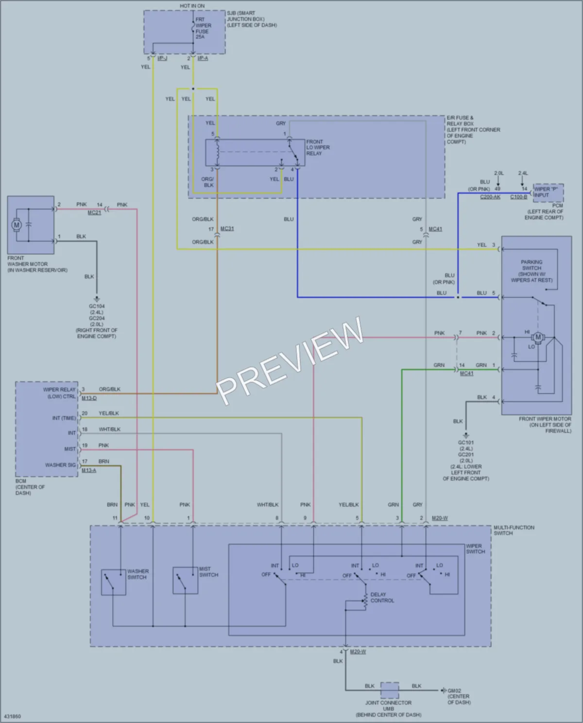 2014 Hyundai Tucson Wiper Washer wiring diagram preview