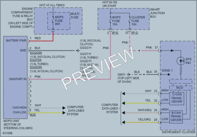 2014 Hyundai Veloster Electronic Power Steering wiring diagram preview