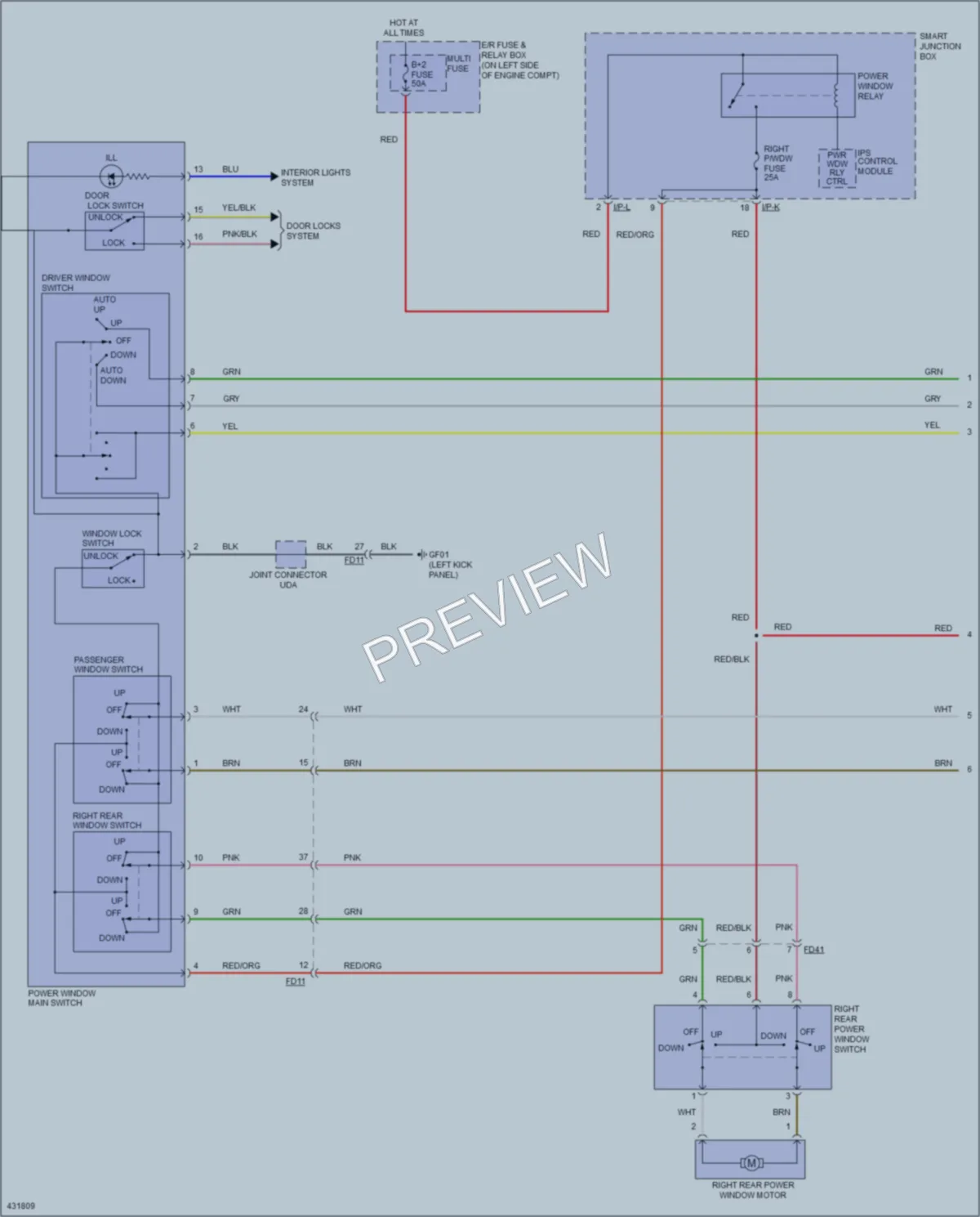 2014 Hyundai Veloster Power Windows wiring diagram preview