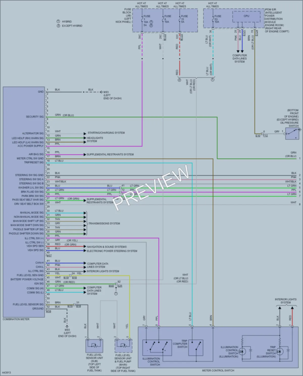 2014 Infiniti Q50Hybrid Instrument Cluster wiring diagram preview