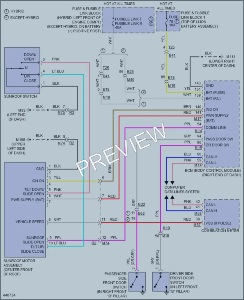 2014 Infiniti Q50Hybrid Power Top Sunroof wiring diagram preview