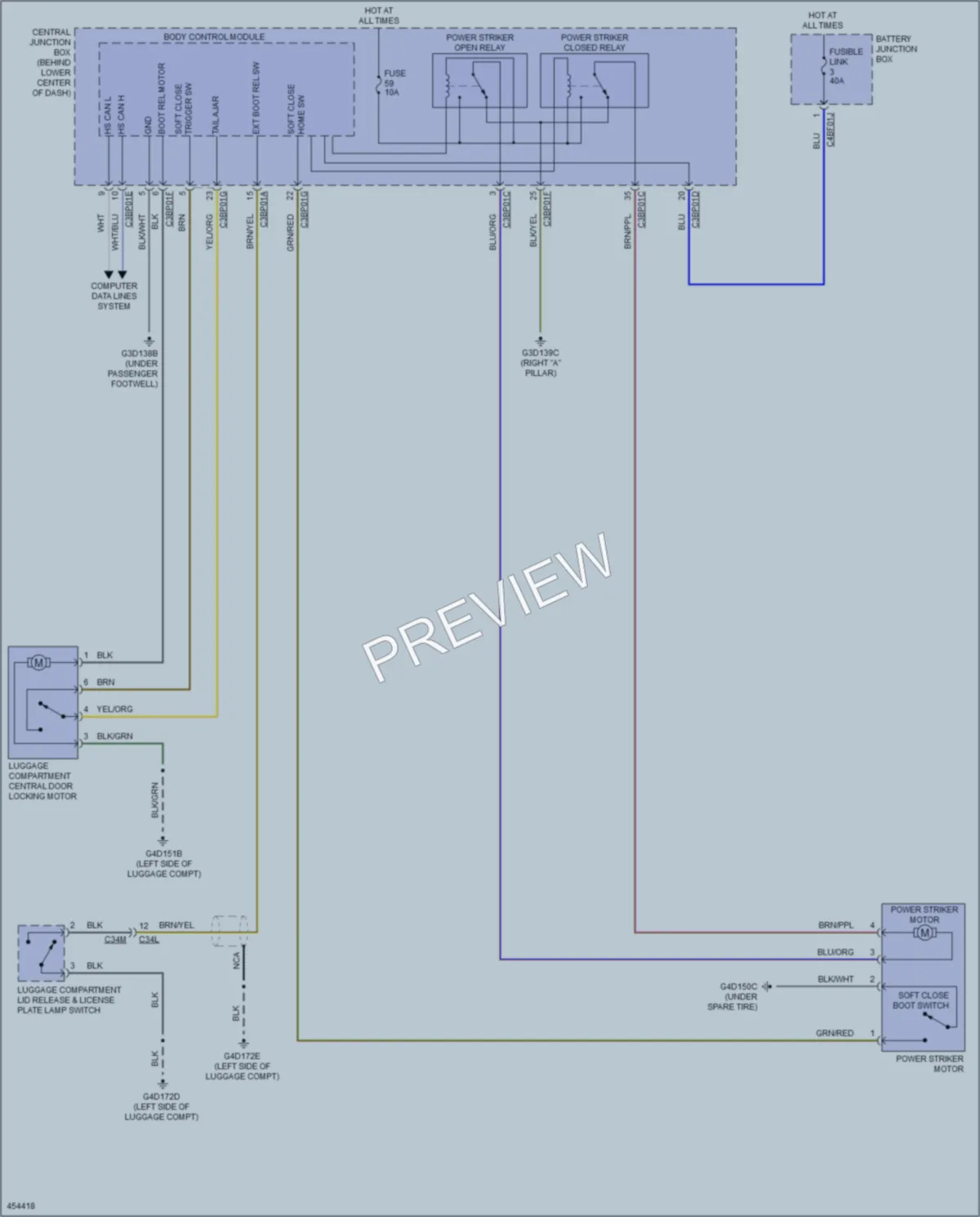 2014 Jaguar FType Trunk Tailgate Fuel Door wiring diagram preview