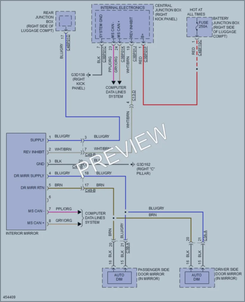 2014 Jaguar XF Power Mirrors wiring diagram preview