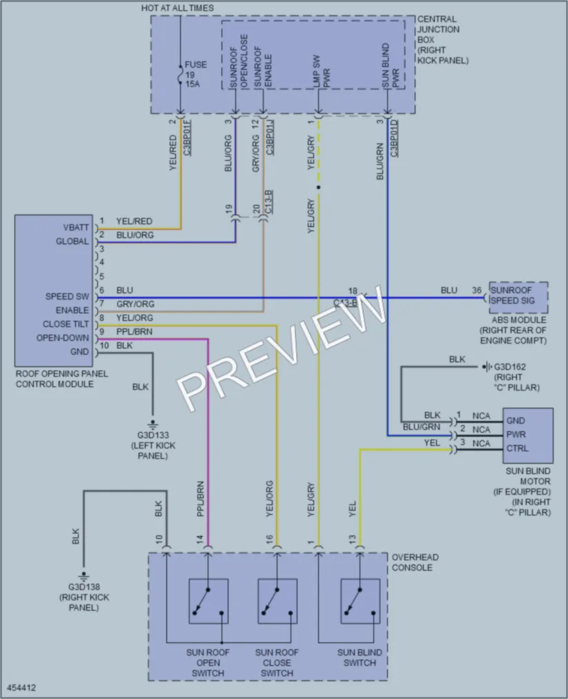 2014 Jaguar XFR Power Top Sunroof wiring diagram preview