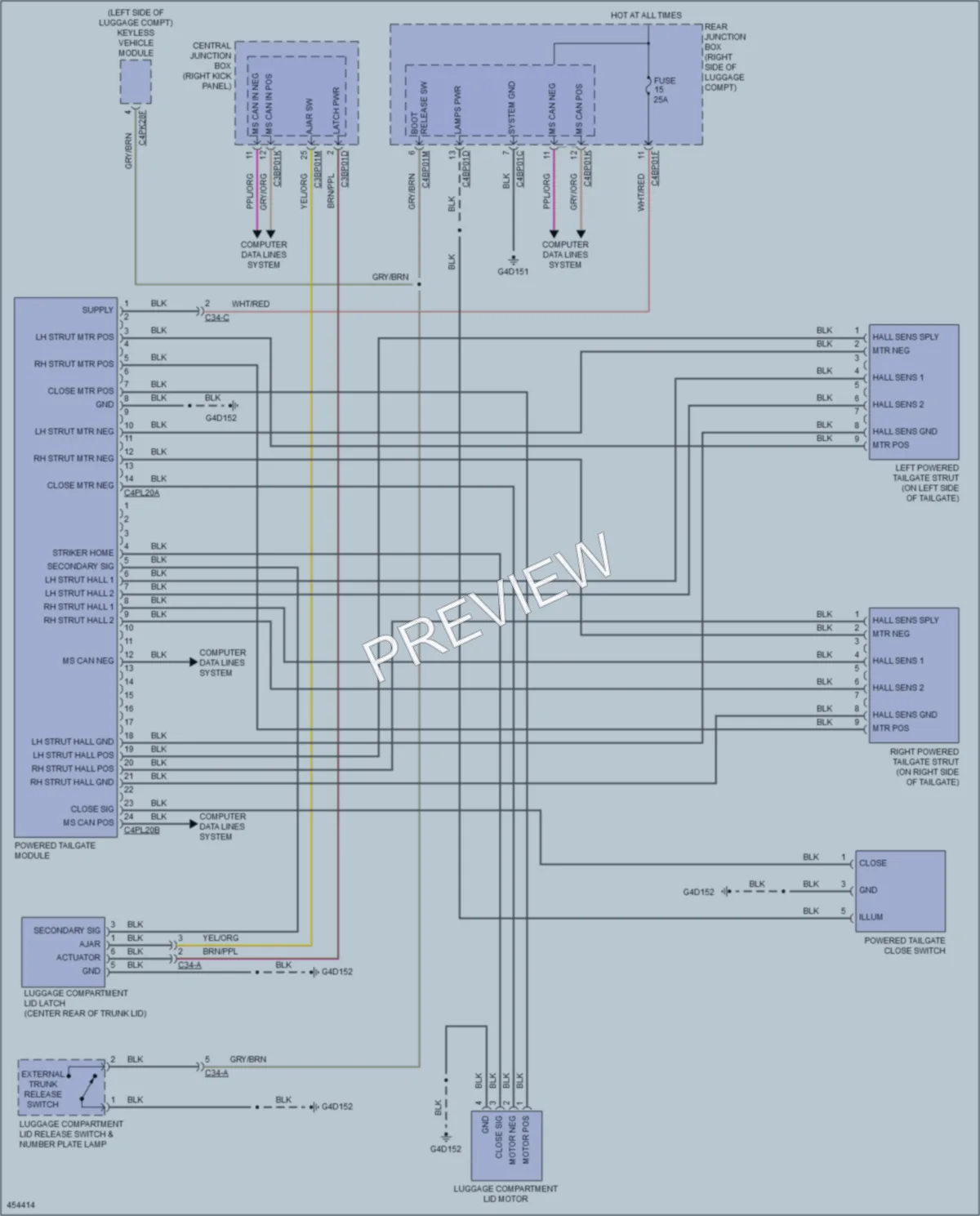 2014 Jaguar XFR Trunk Tailgate Fuel Door wiring diagram preview