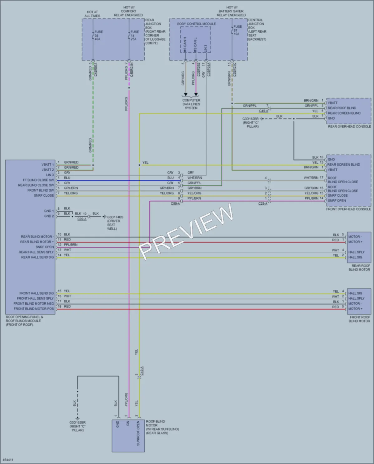 2014 Jaguar XJ Power Top Sunroof wiring diagram preview