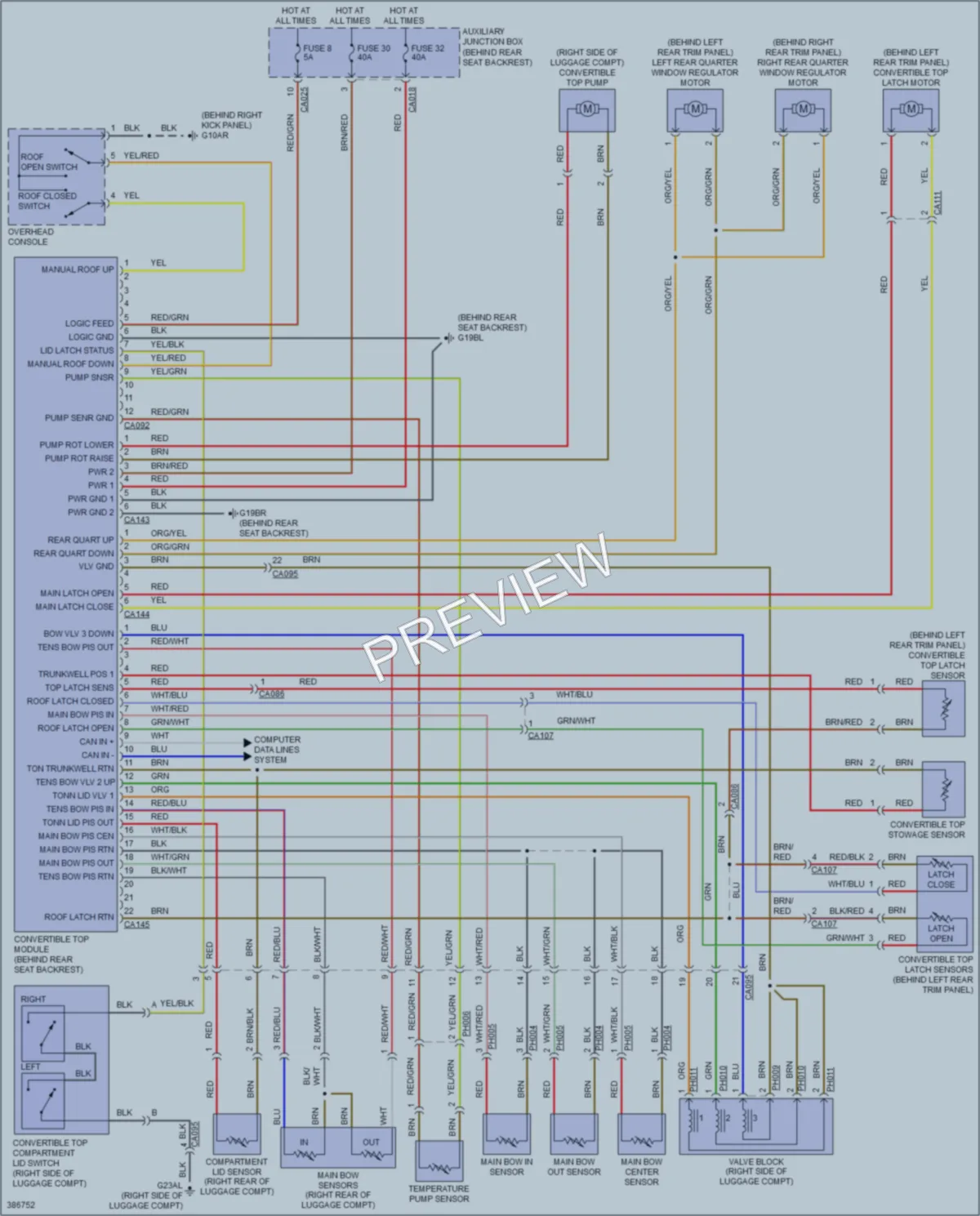 2014 Jaguar XK Power Top Sunroof wiring diagram preview