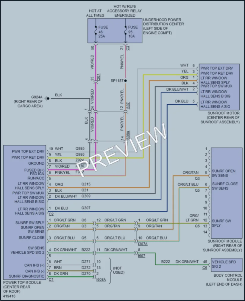 2014 Jeep Cherokee Power Top Sunroof wiring diagram preview