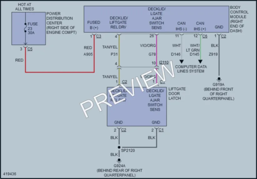 2014 Jeep GrandCherokee Trunk Tailgate Fuel Door wiring diagram preview