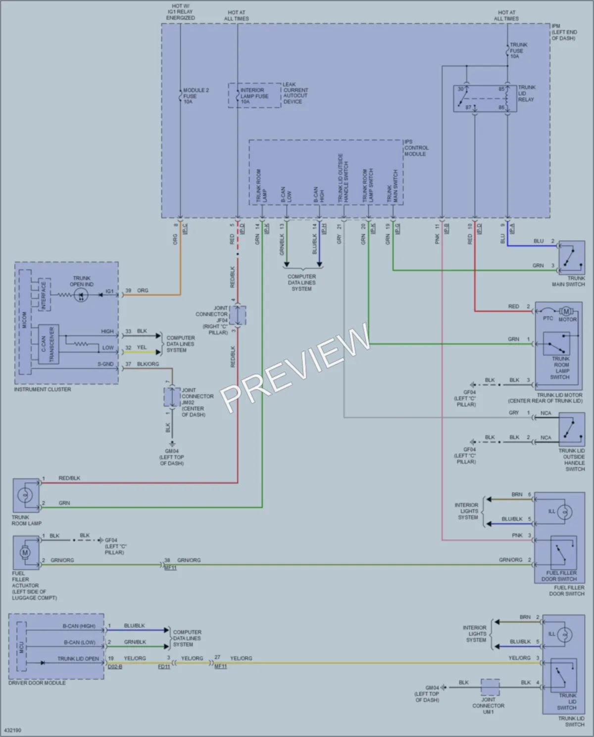 2014 Kia Cadenza Trunk Tailgate Fuel Door wiring diagram preview