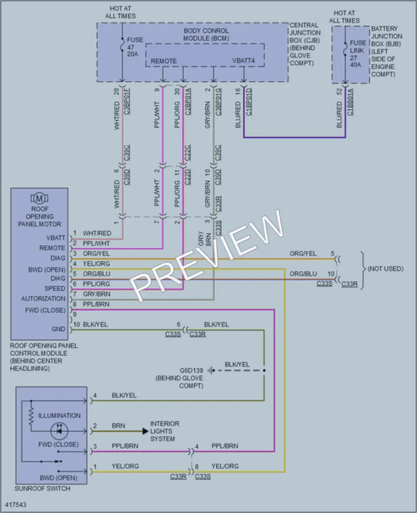 2014 LandRover LR2 Power Top Sunroof wiring diagram preview