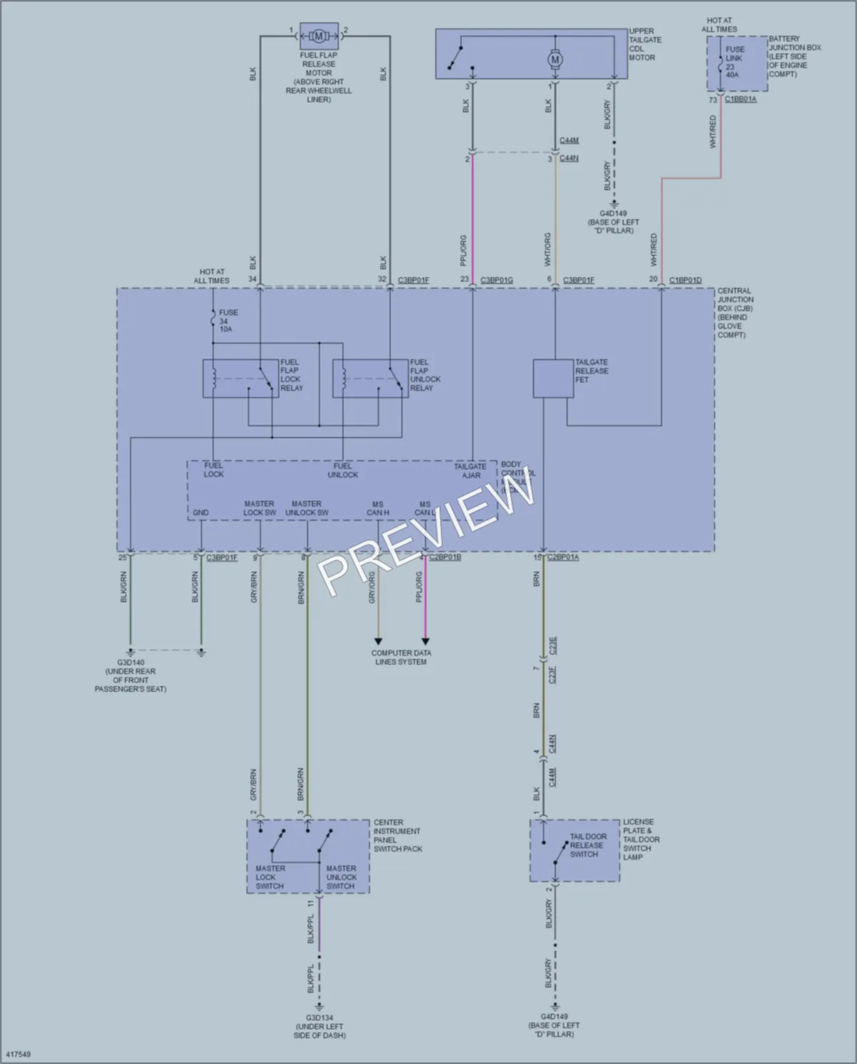 2014 LandRover LR2 Trunk Tailgate Fuel Door wiring diagram preview