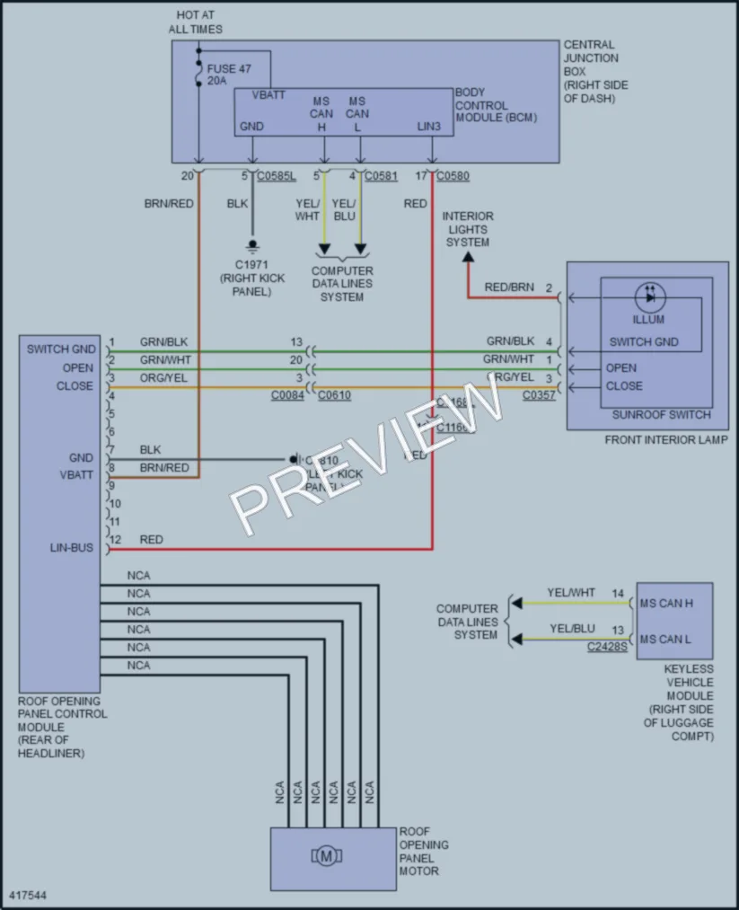 2014 LandRover LR4 Power Top Sunroof wiring diagram preview