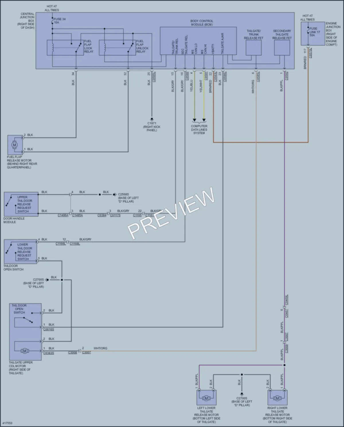 2014 LandRover LR4 Trunk Tailgate Fuel Door wiring diagram preview