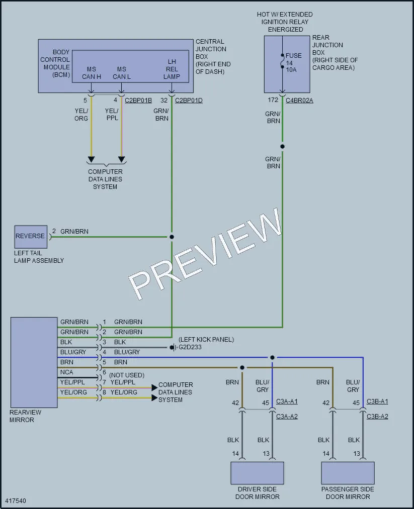 2014 LandRover RangeRover Power Mirrors wiring diagram preview