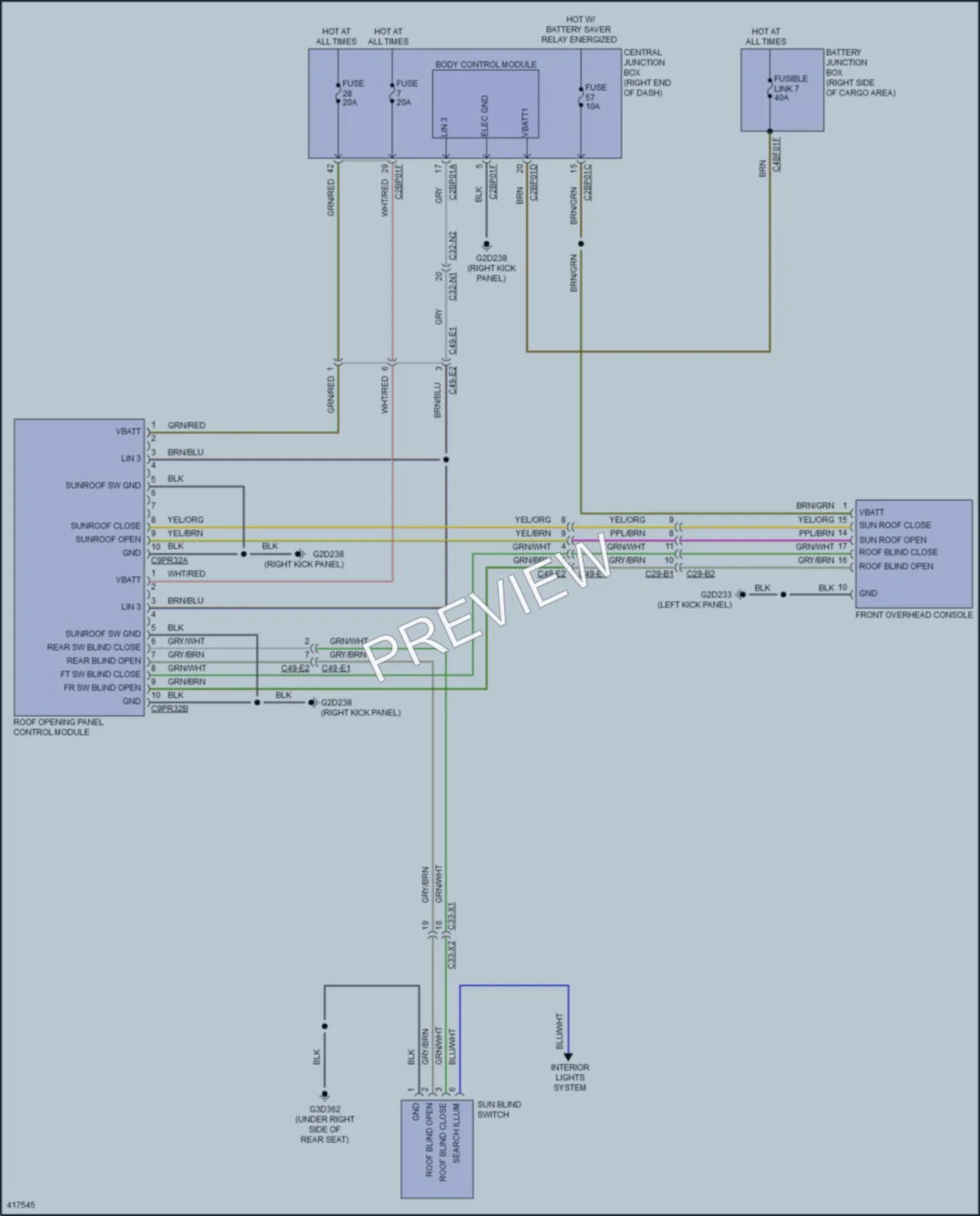2014 LandRover RangeRover Power Top Sunroof wiring diagram preview
