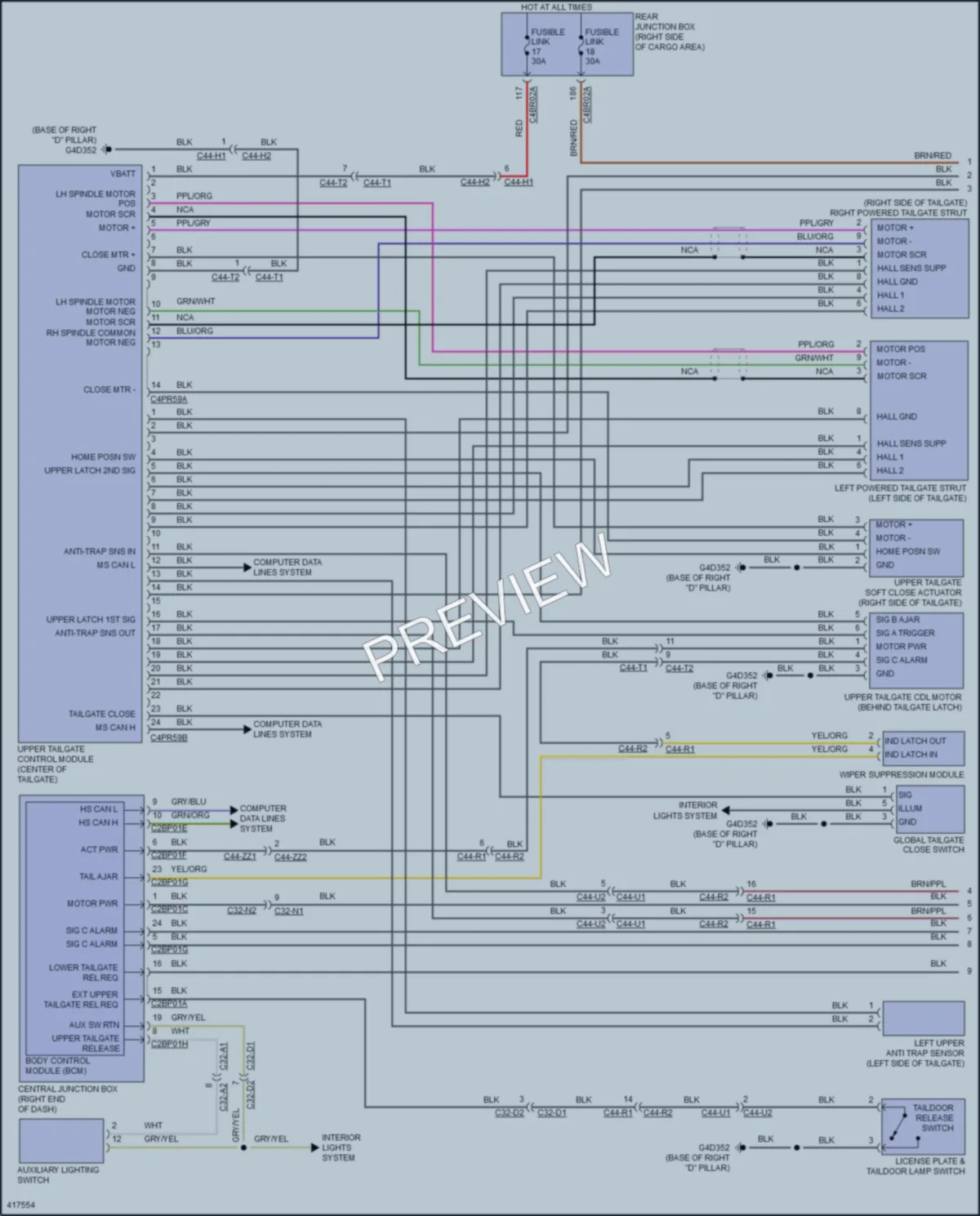 2014 LandRover RangeRover Trunk Tailgate Fuel Door wiring diagram preview
