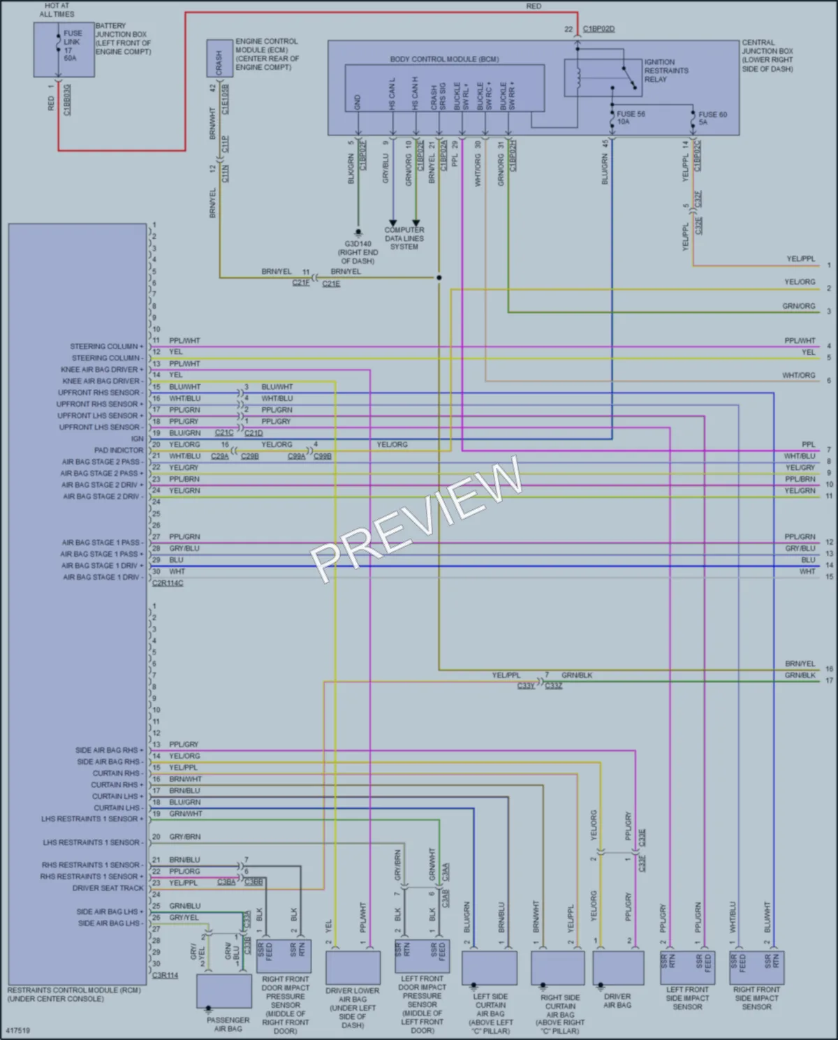 2014 LandRover RangeRoverEvoque Supplemental Restraints wiring diagram preview