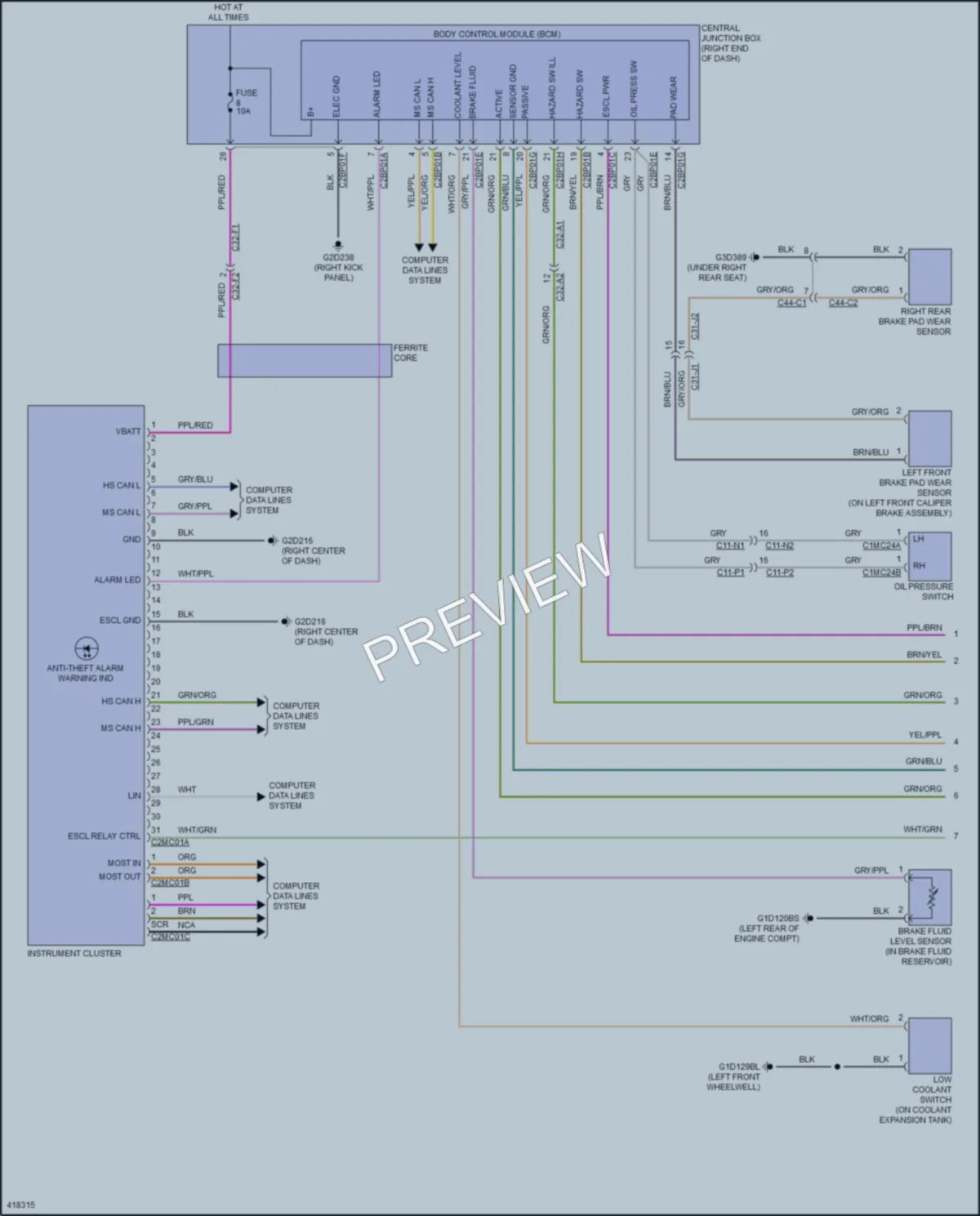2014 LandRover RangeRoverSport Instrument Cluster wiring diagram preview