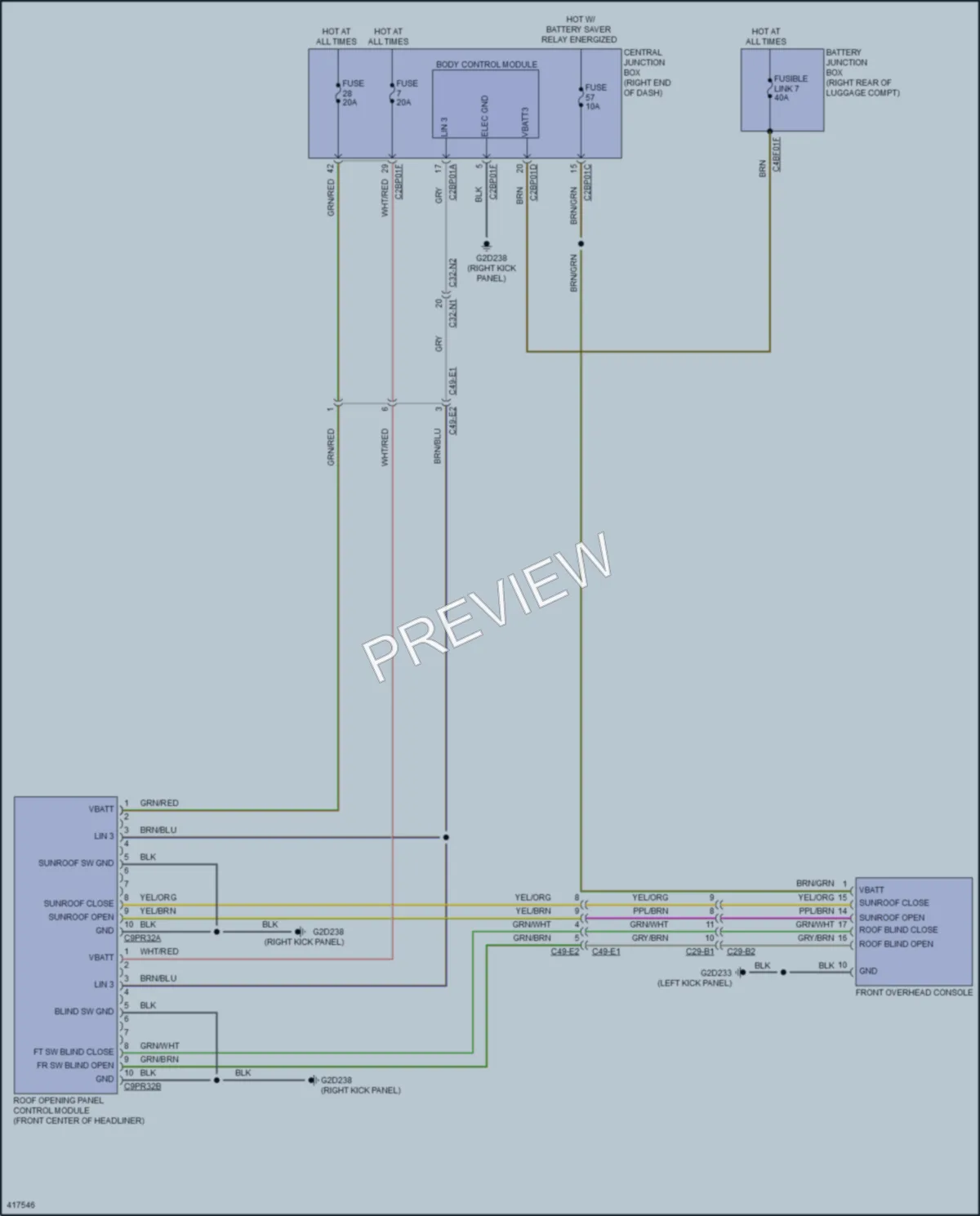 2014 LandRover RangeRoverSport Power Top Sunroof wiring diagram preview
