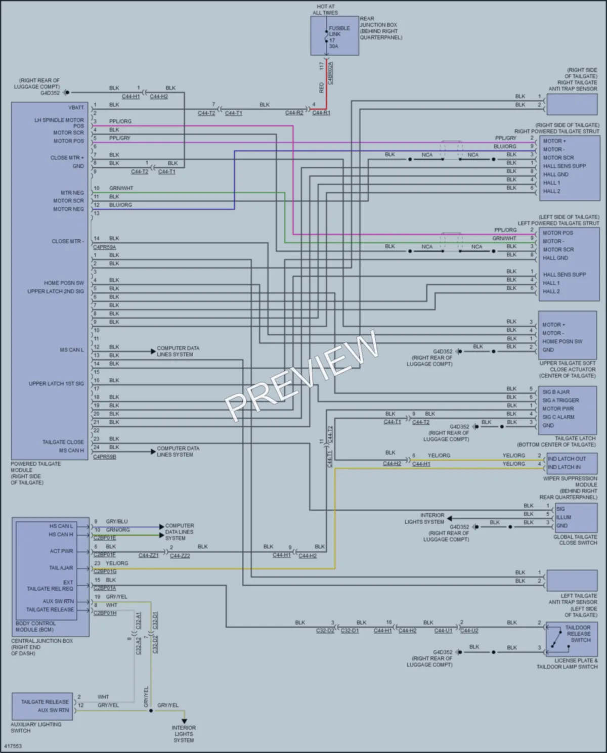 2014 LandRover RangeRoverSport Trunk Tailgate Fuel Door wiring diagram preview