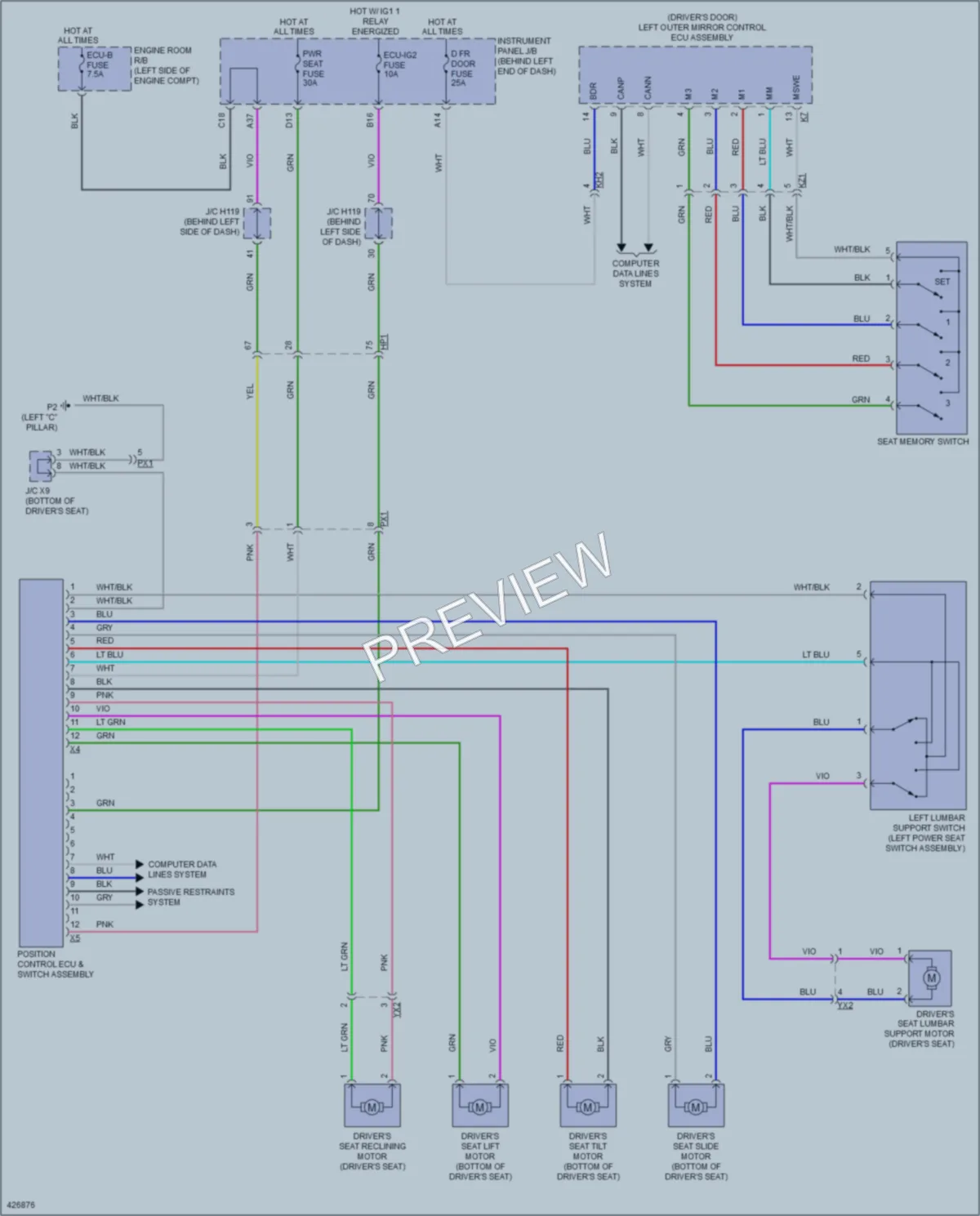2014 Lexus CT200h Memory Systems wiring diagram preview