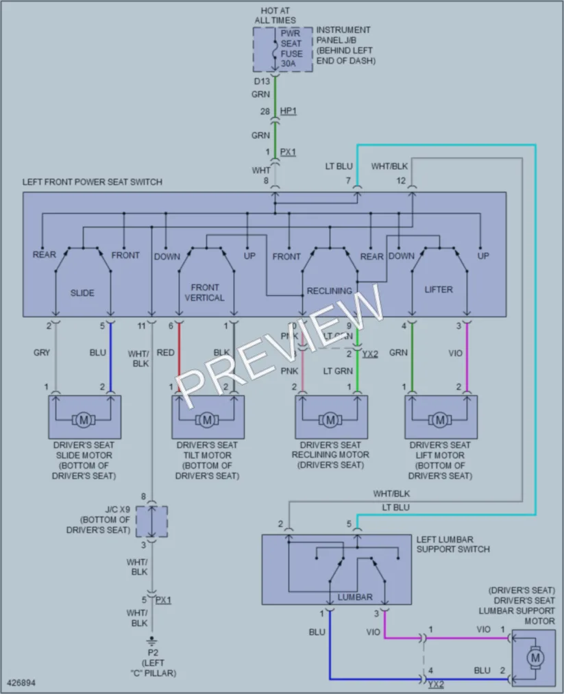 2014 Lexus CT200h Power Seats wiring diagram preview