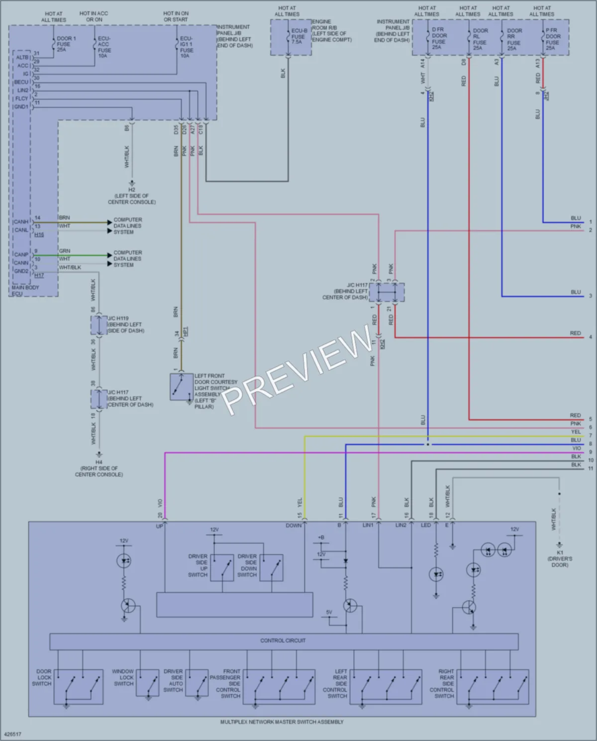 2014 Lexus CT200h Power Windows wiring diagram preview
