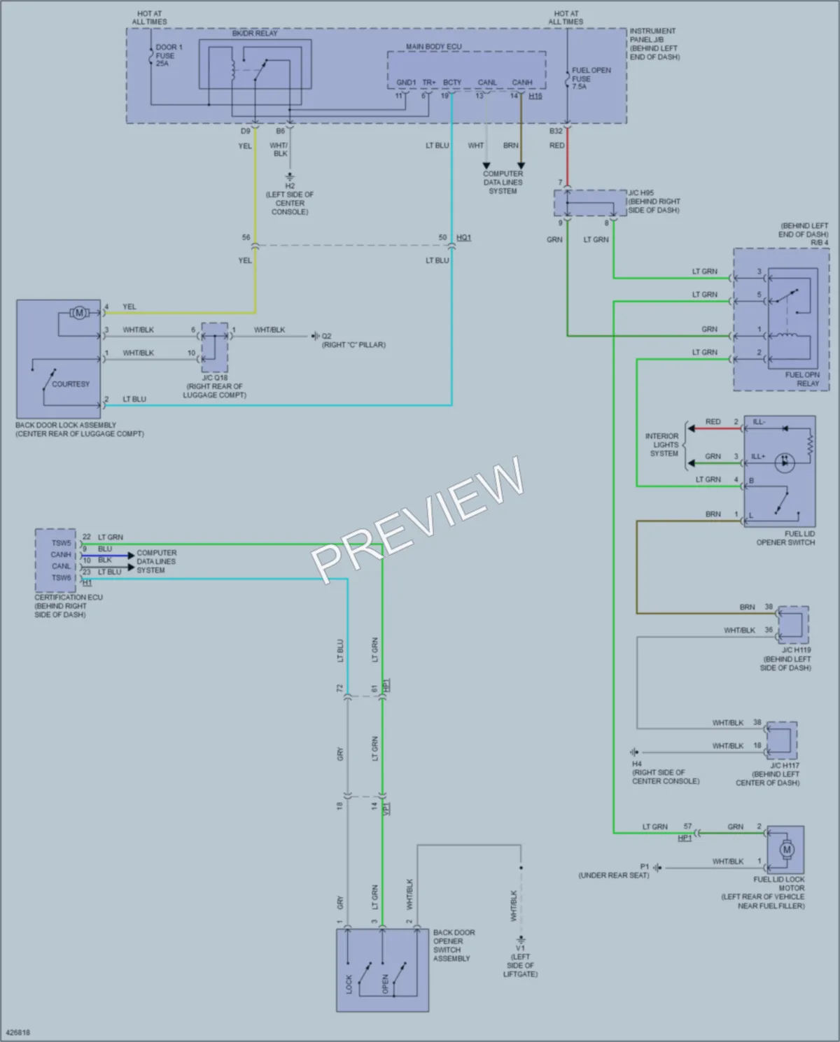 2014 Lexus CT200h Trunk Tailgate Fuel Door wiring diagram preview
