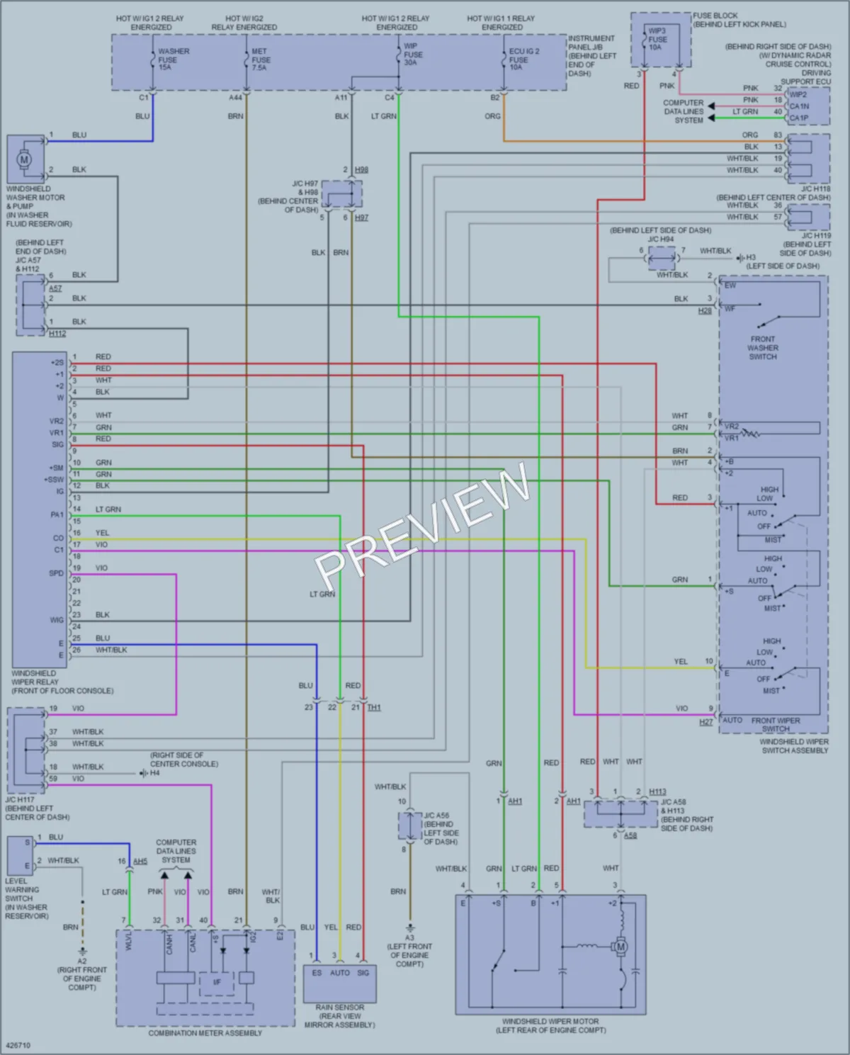 2014 Lexus CT200h Wiper Washer wiring diagram preview