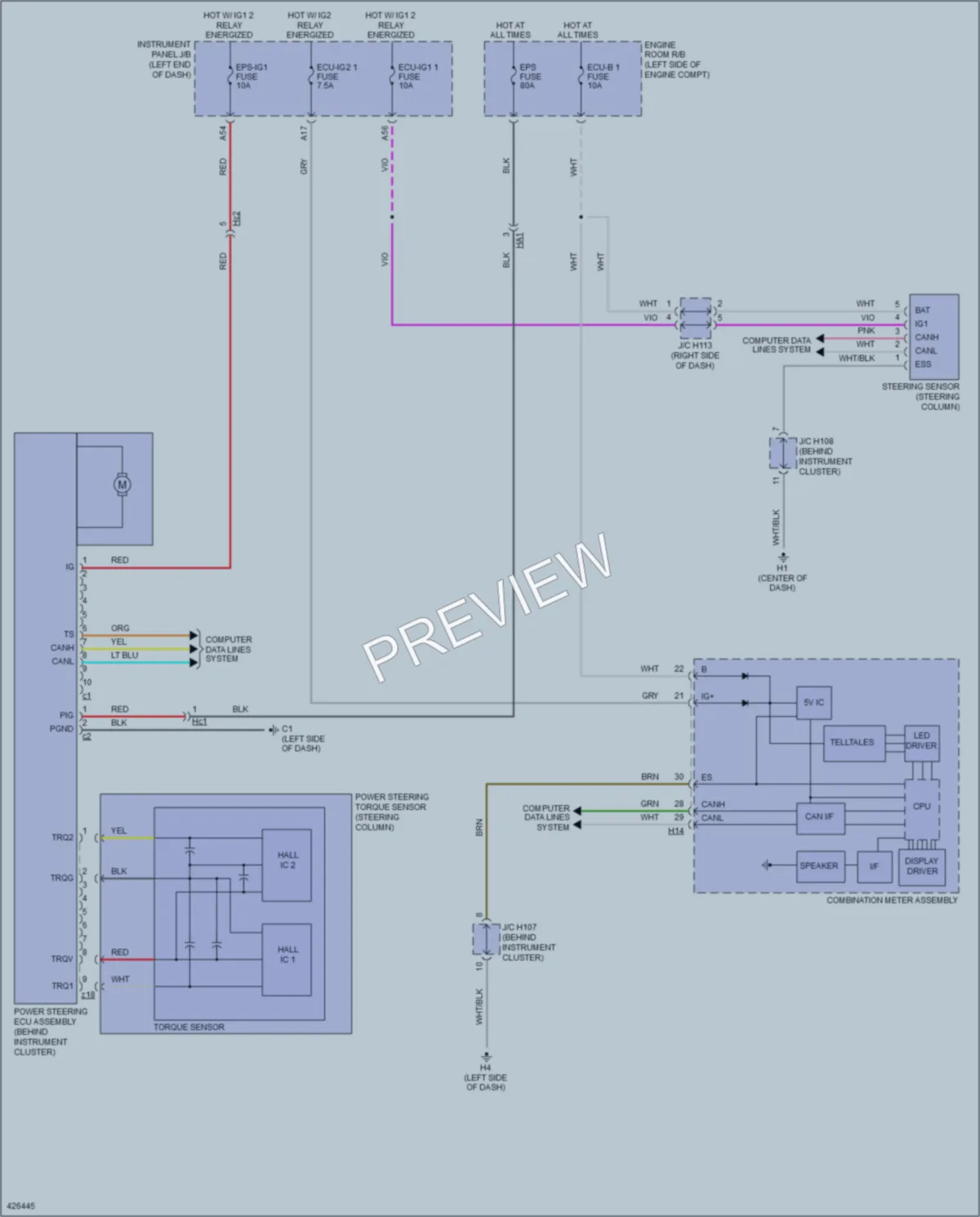2014 Lexus ES300h Electronic Power Steering wiring diagram preview