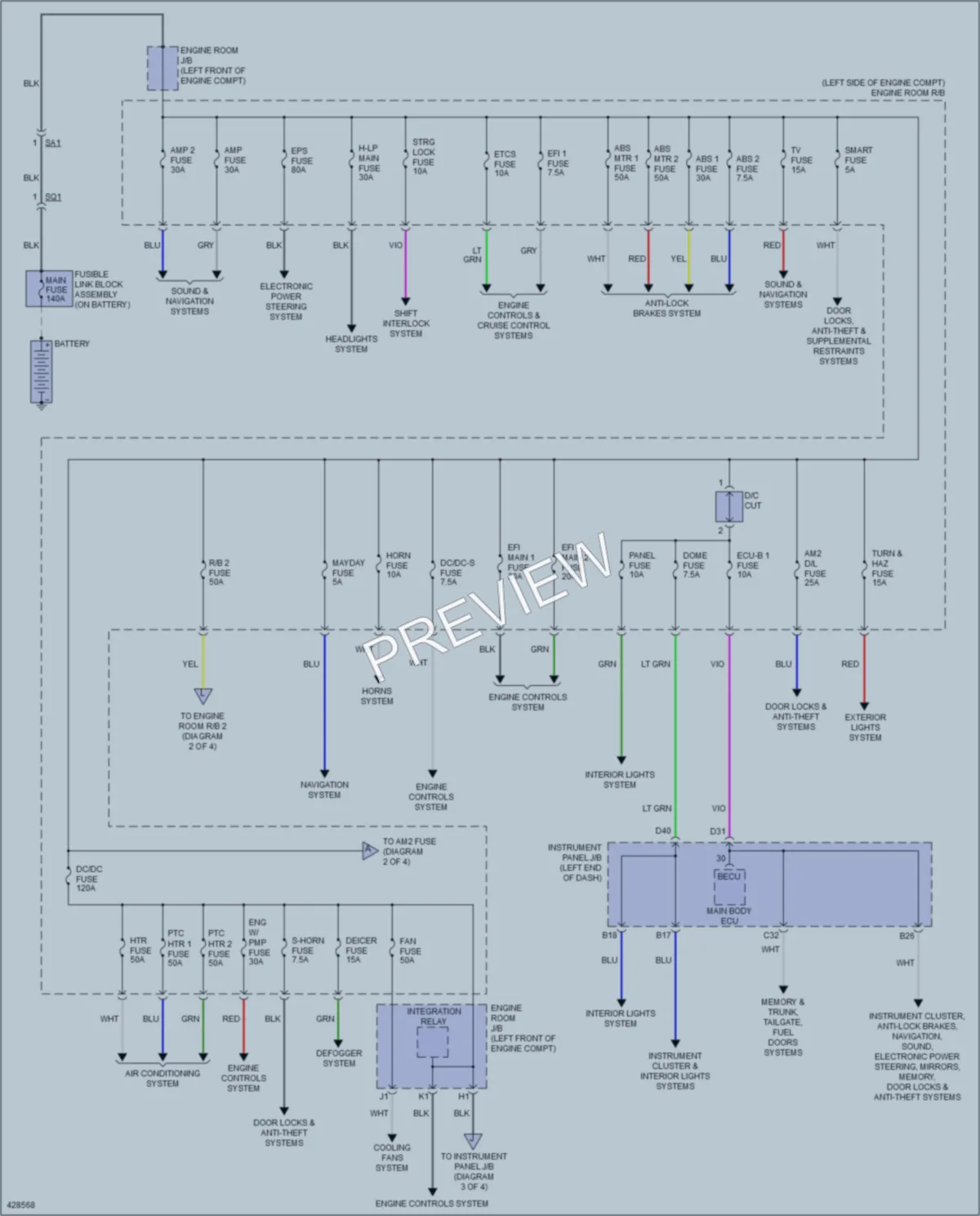 2014 Lexus ES300h Power Distribution wiring diagram preview