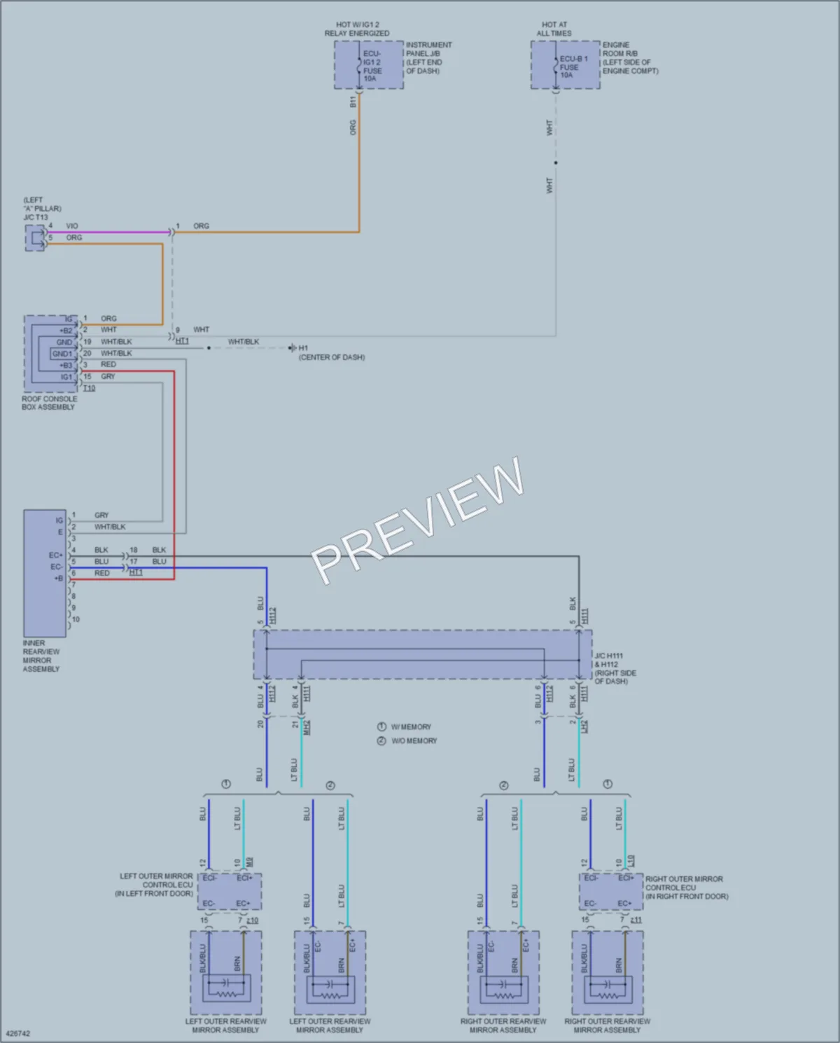 2014 Lexus ES300h Power Mirrors wiring diagram preview