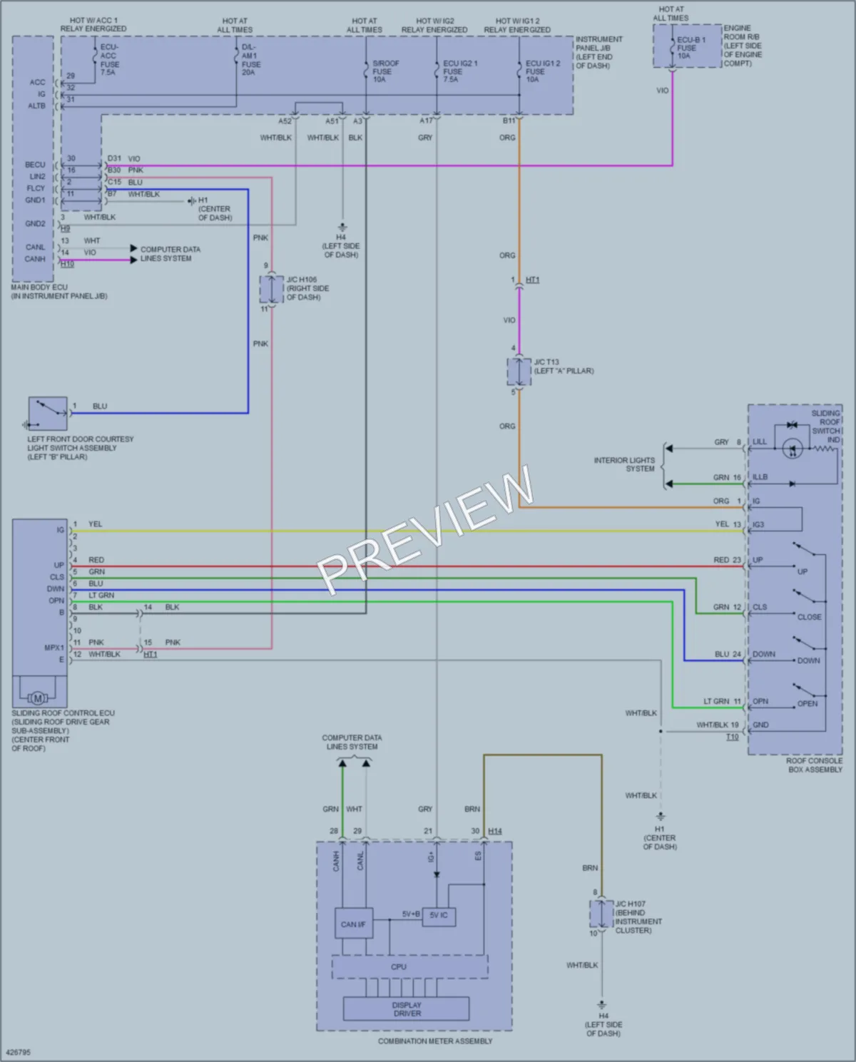 2014 Lexus ES300h Power Top Sunroof wiring diagram preview