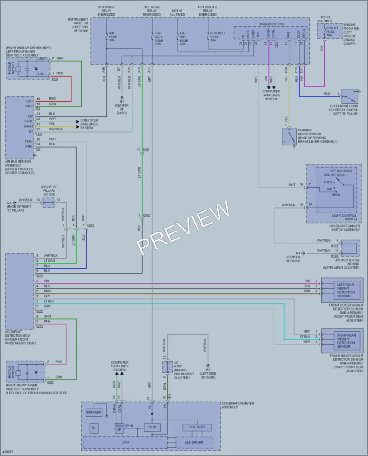 2014 Lexus ES300h Warning Systems wiring diagram preview