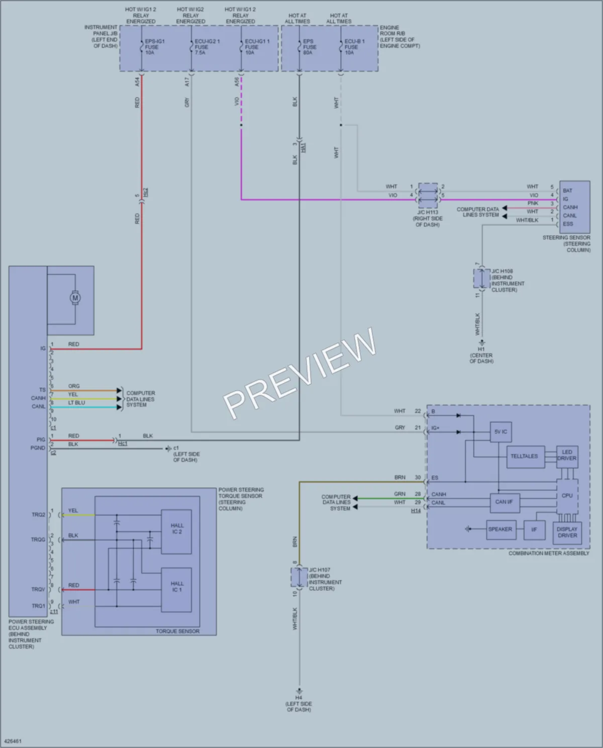 2014 Lexus ES350 Electronic Power Steering wiring diagram preview