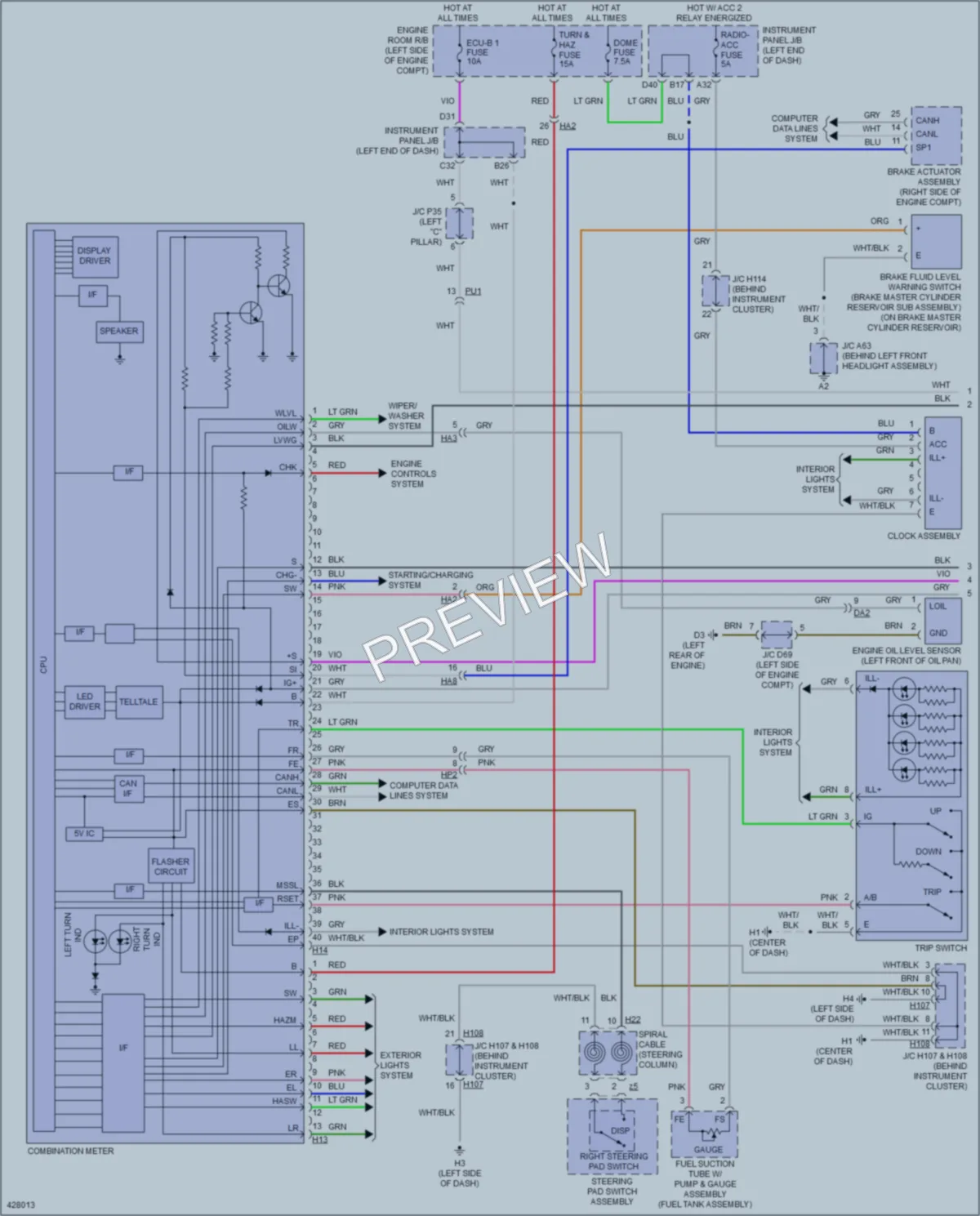 2014 Lexus ES350 Instrument Cluster wiring diagram preview